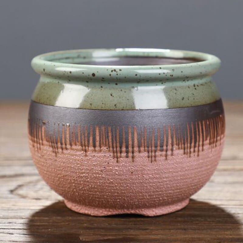 Cache-pot en céramique avec motif fait à la main 10.5x8.2cm