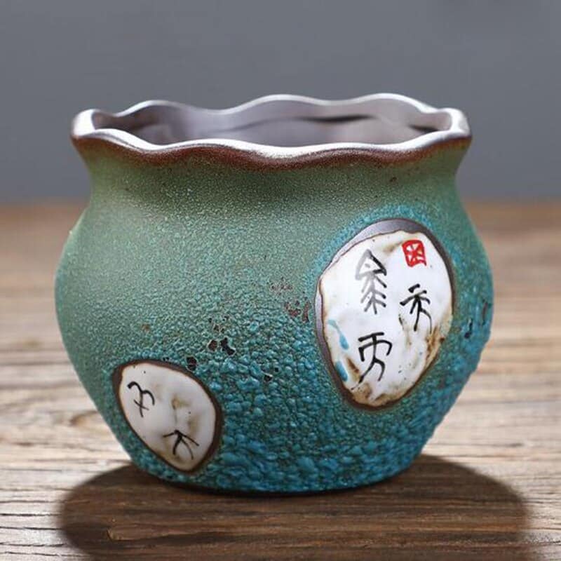 Cache-pot en céramique avec motif fait à la main 10x9cm