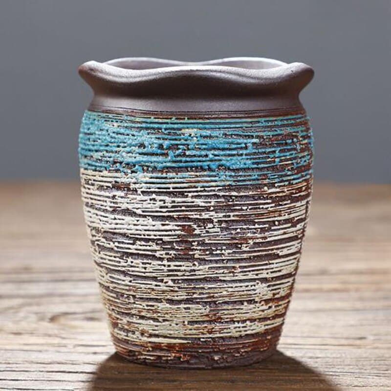 Cache-pot en céramique avec motif fait à la main 8.5x10.5cm