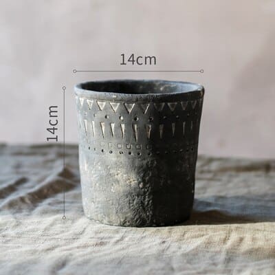 Cache-pot en céramique noir design rétro 14 cm