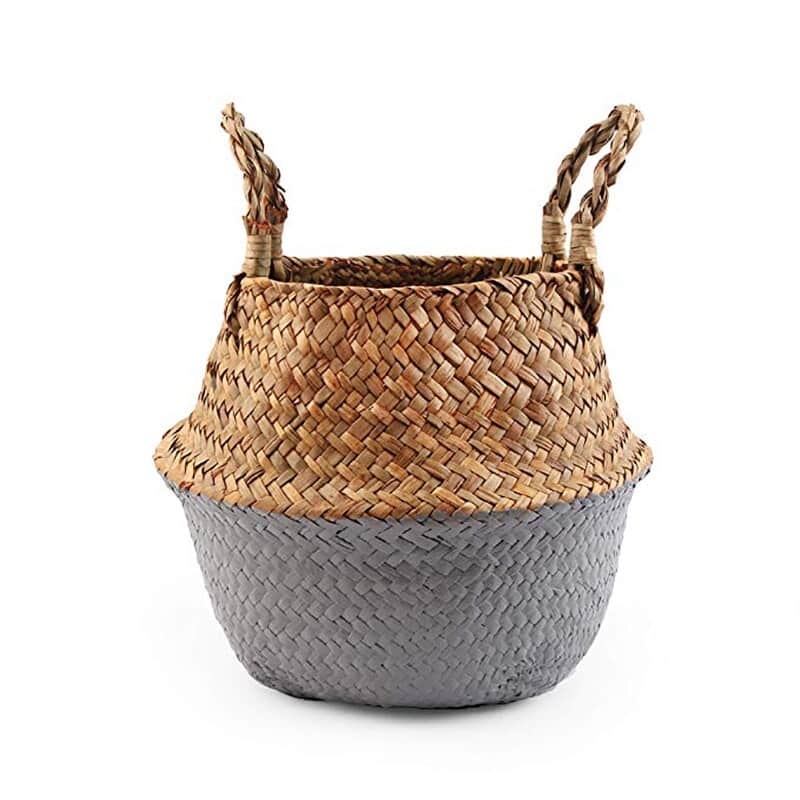 Cache-pot en rotin sous forme de panier avec pompon pour décoration intérieure_12