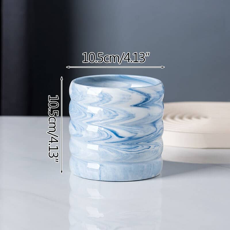 Cache pot en céramique à filetage de marbre pour décoration Bleu