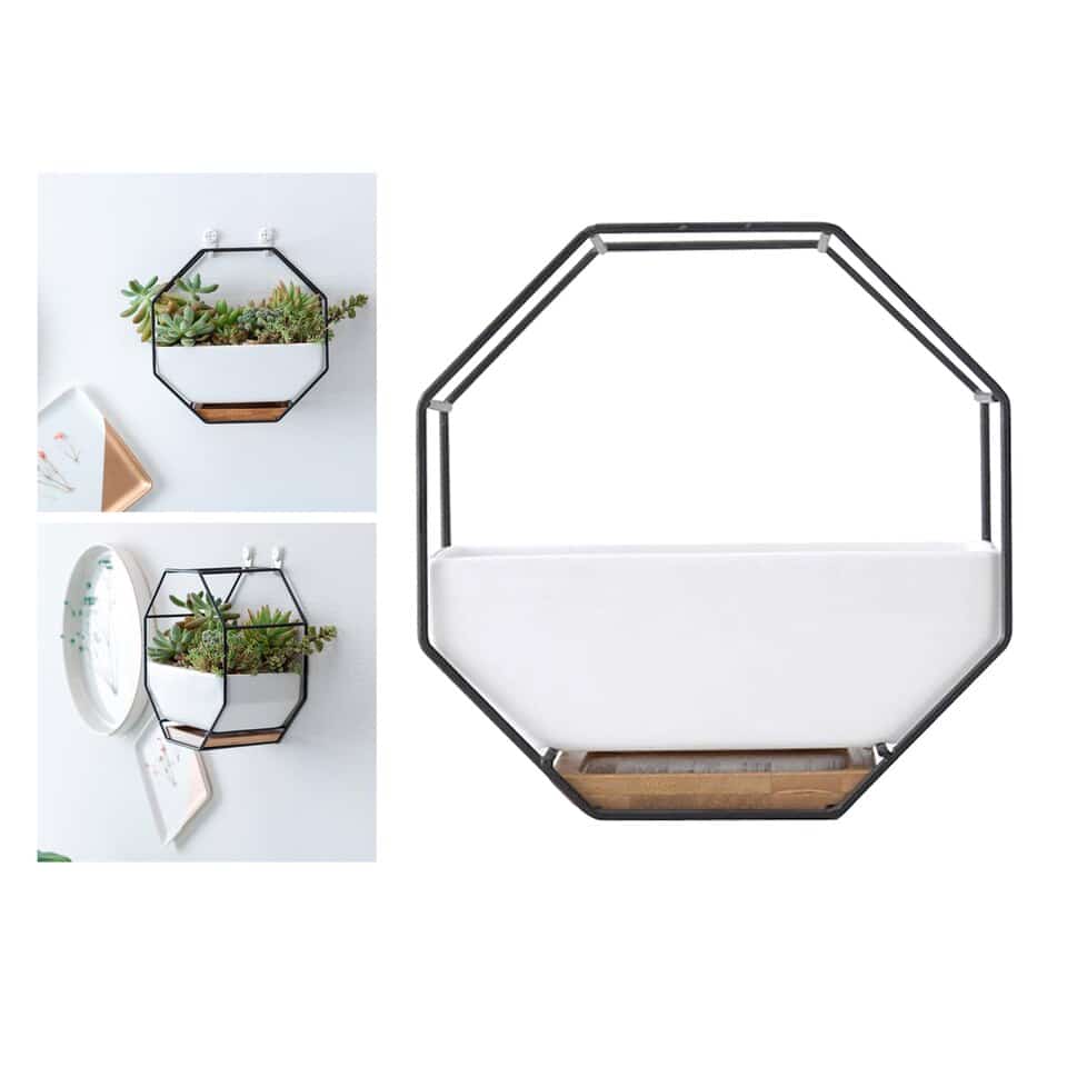Cache pot mural de forme heptagone pour jardin intérieure Noir