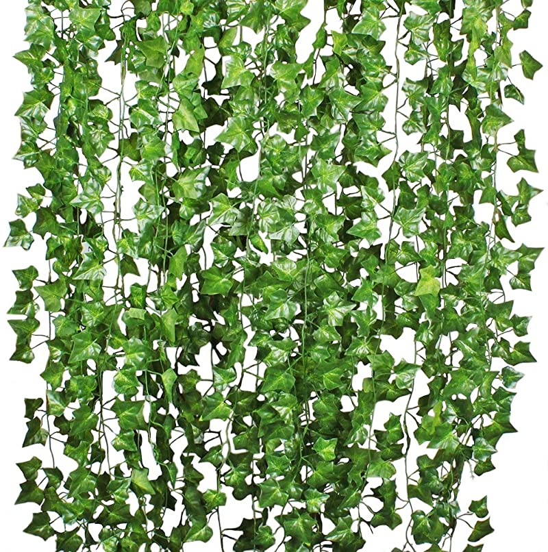 Plante de décoration murale en soie verte artificielle retombante_1
